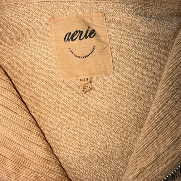 Aerie Tan Down to Earth Oversized Quarter Zip Sweatshirt - Picture 3 of 4